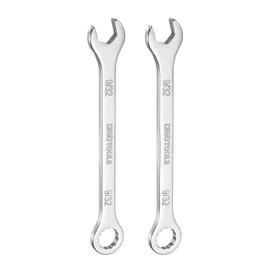 HARFINGTON 2pcs Thin Combination Wrench 9/32" 30Cr13 Stainless Steel Quenching Polish Mini Combination Spanner with Offset 12-Point Box End and 15° Angled Open End for Auto Repairs