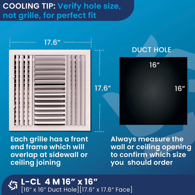 Aluminum 4-Way Vent Cover: Adjustable Curved Blade Air Supply Diffuser-