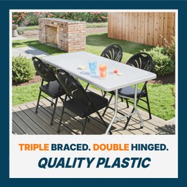 OEF Furnishings OEF1100 Series Premium Heavy-Duty Plastic Folding Chairs, Commercial Fanback Event Chairs with Triple Brace and 500 lb Capacity (4-Pack, Black Plastic with Black Frame)