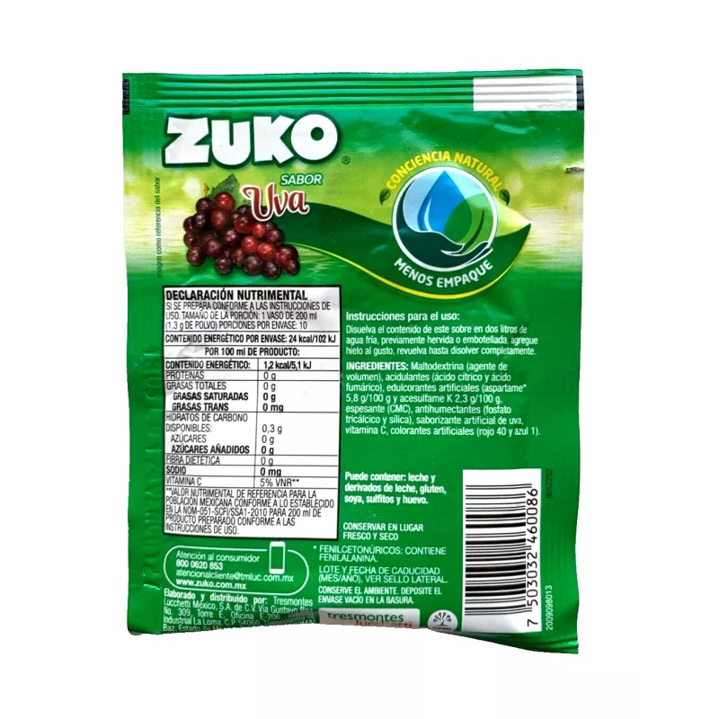 ZUKO 12-Pk ZUKO Uva/Grape Flavored ZUKO Powder Drink Mix 13g/.45oz