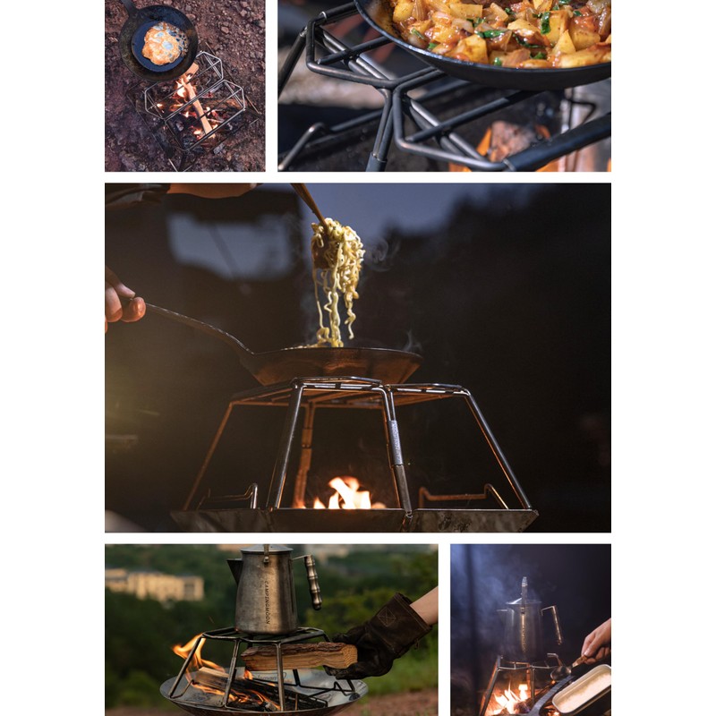 CAMPINGMOON Collapsable Campfire Cooking Stand Trivat Stainless Steel for Open