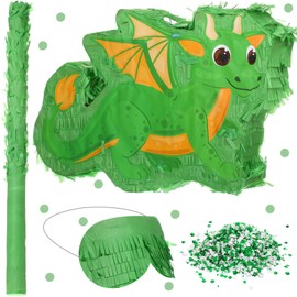 Dragon Pinata 16 Inch Dinosaur Pinata with Stick Blindfold and Confetti Dinosaur Pinata T Rex Pinata Fire Breathing Dinosaur Pinata for Boys Kids Dragon Theme Birthday Party Game Decorations (Cute)