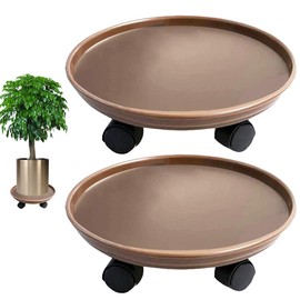 ningxiang 14" Brown Plant Stand,Plant Caddies with Wheels, Heavy Duty Plant Tray Trolley with Casters, Plant Roller Dolly Garden Patio Plant Stand on Wheels (2 Pcs)