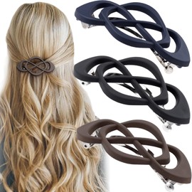 VARMDUKKE 3 PCS Small French Hair Barrettes, Vintage Strong Hold Grip Hair Clip for Women, Curved Non-slip Hair Accessories for Thin, Thick, Long Hair - Black, Brown, Dark Blue