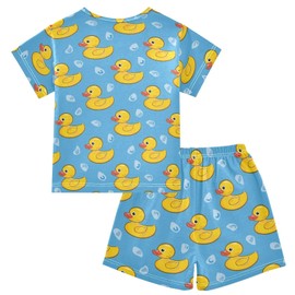 KUEJOP Yellow Duck with Bubble Print Summer Cute Pajama Sets, Short Sets for Daily Wears and Sleep Wears