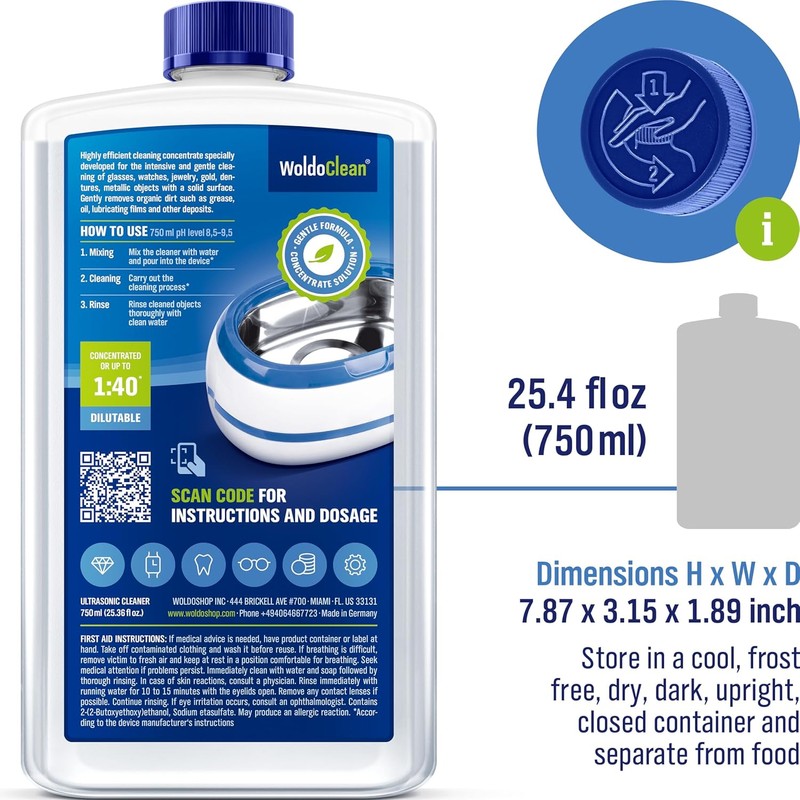 WoldoClean Professional Ultrasonic Jewelry Cleaner Solution 25.4 Fl Oz -