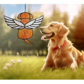 Velasyart Stained Glass Angel Rainbow Wing Dog Memorial Gifts for Loss of Dog,Loss of Dog Sympathy Gift,Dog Suncathers for Pet Menmorial Gifts Dog Bereavement Gifts (Orange)