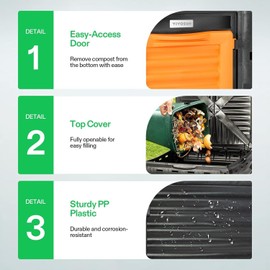 VIVOSUN Compost Bin 80Gal 300L Outdoor Composter W/ Large Capacity Easy Assemb