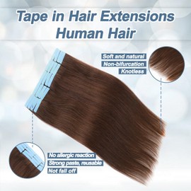 Tape in Hair Extensions Human Hair 100% Remy Hair 20pcs 50g/Pack Straight Seamless Invisible Skin Weft Extensions Easy to Apply and Style (#4 Medium Brown, 22 Inch)