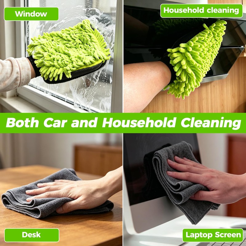 HOMEAN 3-Piece Car Wash Kit: 2 Scratch-Free Chenille Microfiber Wash