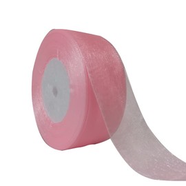 Dishaur Christmas Organza Ribbon for Gift Wrapping 38mm x 45m, Pink Sheer Organza Ribbon for Xmas Tree, Bows and Crafting