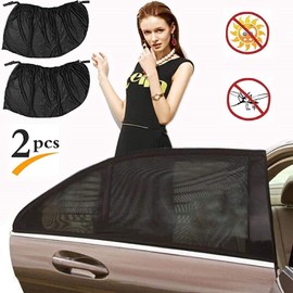 Universal Car Window Shade, 2 Pcs Stretchable Breathable Mesh Front Side Window Sun Shade for Blocks UV Rays and Sun Burn, Universal Rear Window Sunshade Fit Most of Cars, Sedans