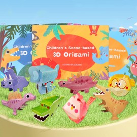 HomeChi Kit de Papel de Origami - Kit de Papel de Origami en 3D de Animales, Océano y Dinosaurios con 24 Patrones - Manualidades Sencillas para Niños de 6 a 12 Años - Regalos para Niños y Niñas