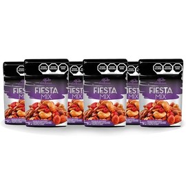 ADELICIOUS Fiesta Mix - Botana de Cacahuates Enchilados y Condimentados, Pasita, Pia Enchilada y Nuez de la India. Bolsa de 60 Gramos (Paquete de 6)  