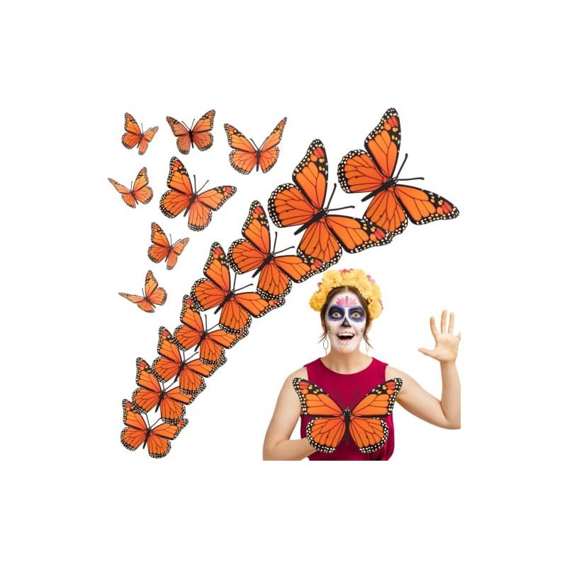 AmazingSpark - 12 decoraciones de mariposa monarca, naranja, 12/10/8