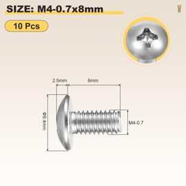 METALLIXITY Machine Screws Phillips Head(M4-0.7x8) 10Pcs, 304 Stainless Steel Round Head Phillips Drive Furniture Bolts - for Woodworking & Furniture Assembly, Silver