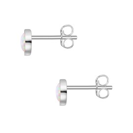 Glanzstücke München Women's Stud Earrings 925 Sterling Silver Rhodium-Plated Opal (Synthetic) Silver Stud Earrings, Silver, Opal