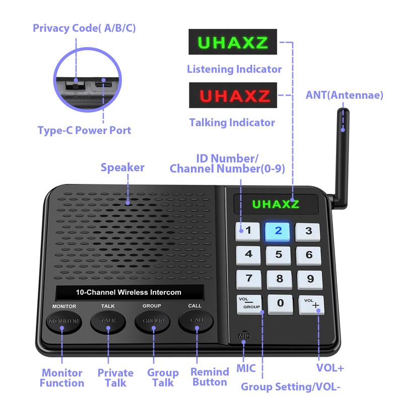 UHAXZ Intercoms Wireless for Home, Long Range Intercom 6000ft, 10