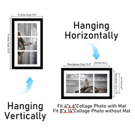 VIOLABBEY 8x14 Collage Picture Frames 2Pack, Fit Three 4x6 Photos with Mat or One 8x14 Pictures without Mat for Wall, Picture Frames Collage Wall Decor,4x6 Picture Frame Collage Black