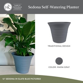 The HC Companies Sedona Round Self-Watering Pot - Lightweight Self Care Planter - Plastic Planter for Herbs & More - Durable Plant Pots for Indoor Plants & Outdoor Plants (16" Warm Gray, Pack of 2)