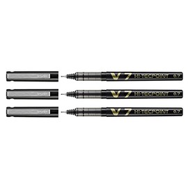 Pilot Pack of 3 Hi-Tecpoint V7 Rollerball Pens, Liquid Ink, Medium Tip, Black