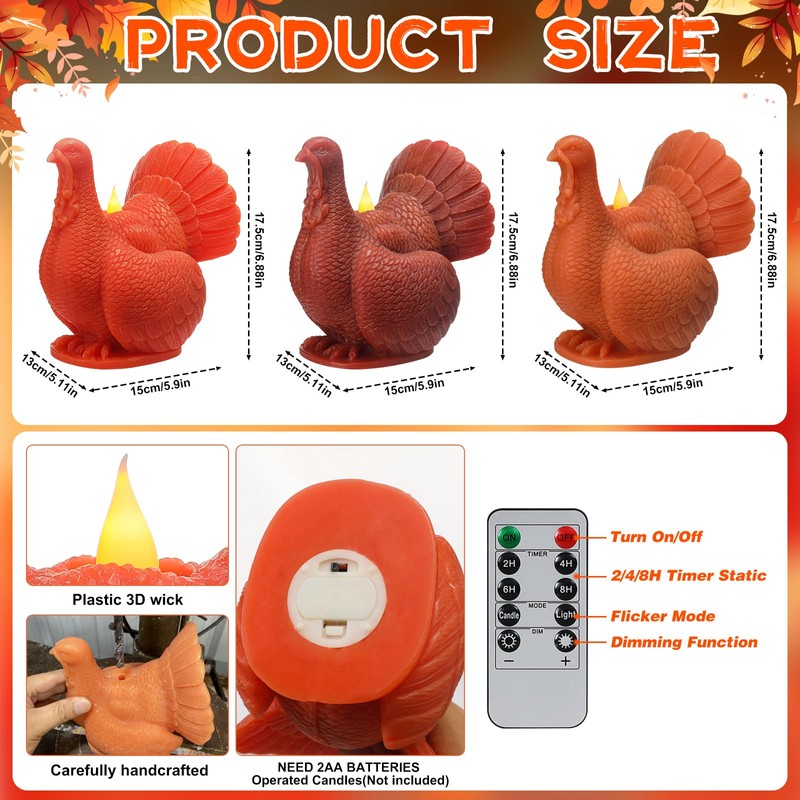 Fall Flameless Candles Thanksgiving Decor - Turkey Figural Real Wax