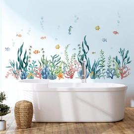 decalmile Under The Sea Seaweed Wall Decals Tropical Fish Baseboard Skirting Line Wall Stickers Kids Bedroom Bathroom Wall Decor