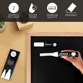 SAVVY & SORTED Large Erasable White Chalk Markers, 2PK 10 and 15mm Bold Marker for Glass Window, Washable Chalkboard Paint Board Jumbo Pens