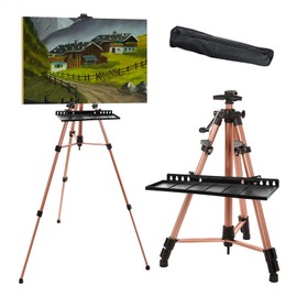 PATIKIL Artist Easel Stand, Paint Easel for Canvas Painting with Detachable Tray, Metal Tripod Easel Adjustable Height from 20 to 61 Inch for Table-Top/Floor Painting Drawing, Brown