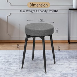 FLYZC 360° Swivel Vanity Stool, Vanity Chair Stools for Makeup Room, Round Linen Makeup Chair, Modern Small Ottoman Foot Rest Bench with Metal Legs for Living Room, Bedroom, Grey&Black
