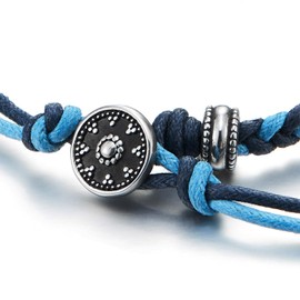 COOLSTEELANDBEYOND Blue Braided Cotton Bracelet Adjustable Rope Wristband with Vintage Tribal Coin Button Charm