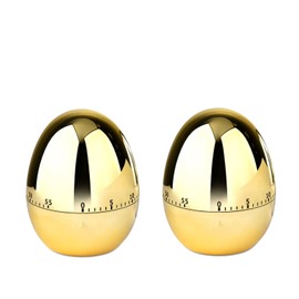 Kitchen Timer, Pack of 2, Kitchen Timer, Manual, Mechanical, Rotating Alarm, Egg Model, Visual Timer for Cooking, Learning, Meeting (Gold)