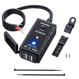 EXTRACTME Motorcycle Phone Charger, 3.1 Amp Motorcycle Dual USB Charger with ON/Off Switch & LED Light, Waterproof ATV/Motorcycle Accessories for Phone, Tablet, GPS, etc