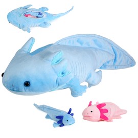 lilizzhoumax Simulation Axolotl Plush Toy with 2 Small Axolotl, Realistic Stuffed Animal 3Piece Soft Axolotl Plush Toy Zippers Playset, Cute Axolotl Mom with Babies, Gift for Kids