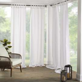 Elrene Home Fashions Matine Weatherproof Tab-Top Indoor/Outdoor Solid Color Curtain Panel for Porch, Pergola, Patio, Deck, 52”W x 95”L, White