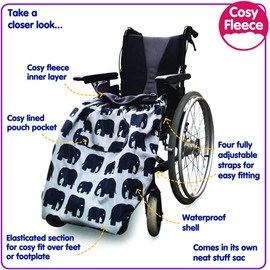 XL Large Long Adult Size Fleece-Lined Wheelchair Cosy Cover for plus size and taller wheelchair users - 100% Waterproof Rain Cover for Manual and Powered Wheelchairs, Easy to Fit Wheelchair Blanket