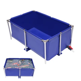 AGULIUM Foldable Fish Pond, Above Ground Pond with Drain Valve, Canvas Fish Tank for Goldfish Koi Lobster Leeches Prawns, Indoor/Outdoor Small Fish Aquarium