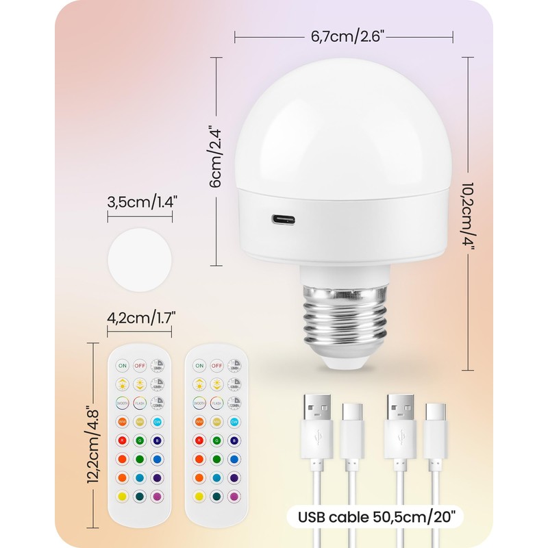 GOEBLESON Rechargeable Light Bulbs with Remote Control, Battery Operated Light