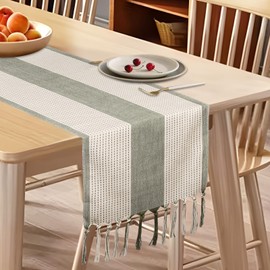 Kaket Linen Table Runner 183 x 33 cm, Table Runner Green with Handmade Tassels, Coffee Table Runners for Table Dining Holiday Party Decoration (Sage Green)