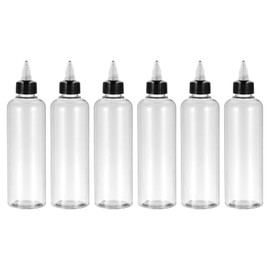 PATIKIL 8oz(240ml) Plastic Dispensing Bottle, 6Pcs Squeeze Empty Bottles with Black Twist Cap for Liquids, Inks, Oils, Sauces, Arts and Crafts, Transparent