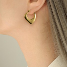 ALEXCRAFT Thick Earrings Gold Silver Hoop Earrings Square 14K Chunky Golden Earrings Women's Gift for Women Girlfriend Mum Girls, Brass, No Gemstone