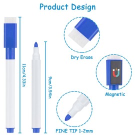 OFFCUP Whiteboard Marker, 20 Pieces Magnetic Dry Erase Marker, Wipe Clean Pen with Eraser, Quick-Drying Pens, Foil Pen for Whiteboards, Memo Board, Pin Board, Flipchart Marker