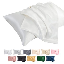 P Pothuiny 2-Piece Satin Pillowcases Queen Size Ivory White Silky Satin Pillow Cases for Hair and Skin, Wrinkle Fade Resistant, Pillow Cover with Envelope Closure