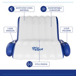 Giant Luxury Pool Float Recliner Chair for 1-2 Adults, Extra Large Heavy Duty Inflatable Pool Floats Adult, Lounger Raft for Pool Floating, Lake, River, Beach - Pool Accessory Lake House Gift