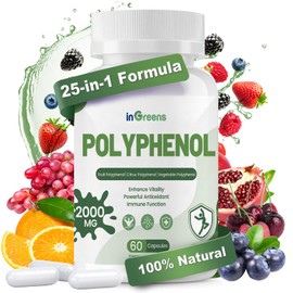 inGreens 25-in-1 Polyphenols Supplement, 2000MG Powerful Antioxidants & Polyphenol for Age Defense, Polyphenol Superfood, Quercetin, Resveratrol, Plant-Based & Energy, Immune Support, 60 Capsules