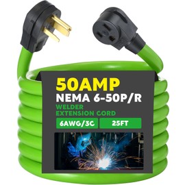 Kanayu Kanayu 25FT 50Amp 6AWG Welder Extension Cord Compatible with NEMA 6-50P to 6-50R Power Extension for Welding Machines 50A 250Volt 3-Prong 6 Gauge Heavy Duty Welding Cable, ETL Listed