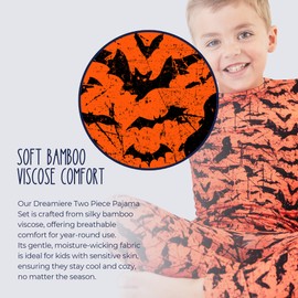 Dreamiere All Bats Are Off Two Piece Pajama Set | Boys-Girls | Bamboo Viscose Toddler Sleepwear | Matching Family Pajama | Lightweight, Comfortable for Sensitive Skin - 12-18 M