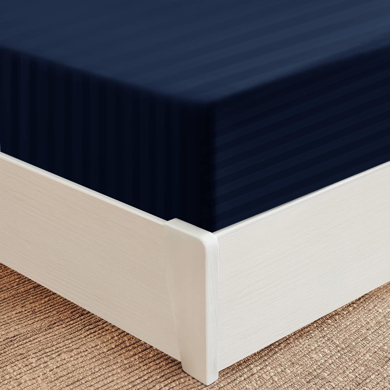 Hafaa Navy King Size Fitted Sheets 40cm Deep Pocket Soft