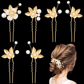 MELLIEX Pack of 6 Wedding Hair Pins Elegant Pearls Bridal Hair Accessories U-Shaped Bridal Hair Gold Hair Clip Wedding for Women and Girls