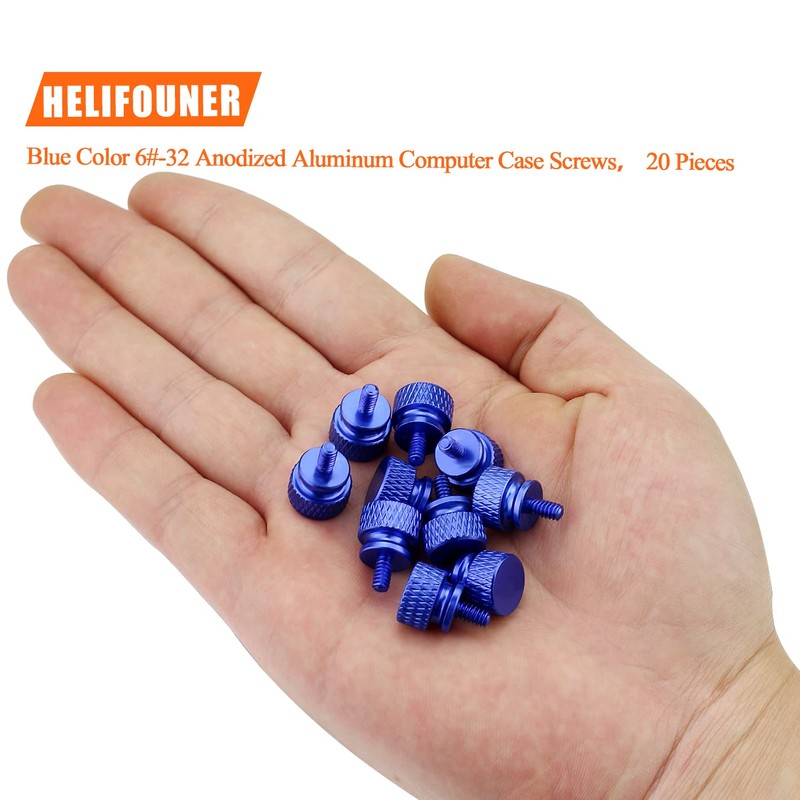 HELIFOUNER 20 Pieces 6-32 Thread, Blue Color Anodized Aluminum Computer